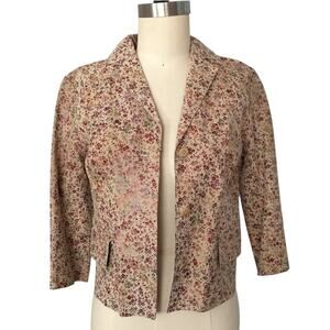 Express Genuine Leather Suede Metallic Floral Coquette Cottage Jacket Size 3/4